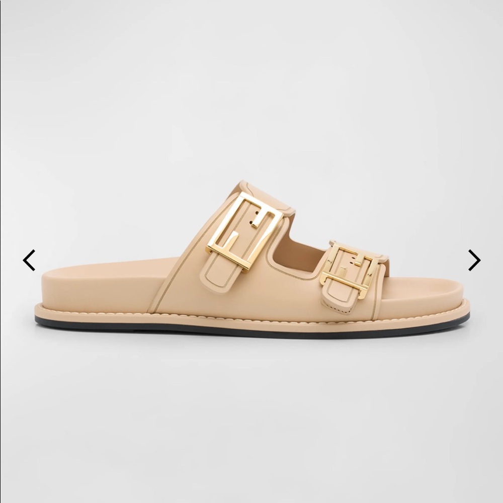 Fendi feel buckle slide sandal in buff authentic!!